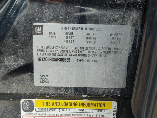 1G1ZC5E03AF300885 - 2010 CHEVROLET MALIBU 1LT 黑色 照片 10