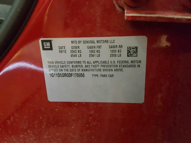 1G11D5SR0DF178956 - 2013 CHEVROLET MALIBU 1LT წითელი ფოტო 10