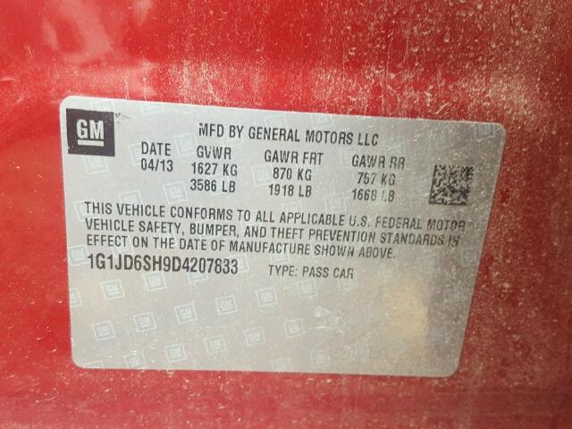 1G1JD6SH9D4207833 - 2013 CHEVROLET SONIC RED photo 10