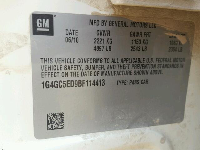 1G4GC5ED9BF114413 - 2011 BUICK LACROSSE C YELLOW photo 10