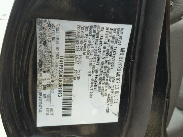 1FAFP53U03G269893 - 2003 FORD TAURUS SE BLACK photo 10