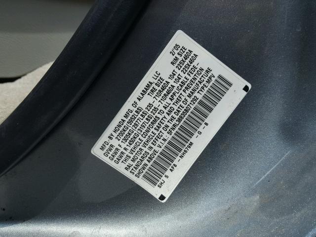 5FNRL38835B071292 - 2005 HONDA ODYSSEY TO SILVER photo 10