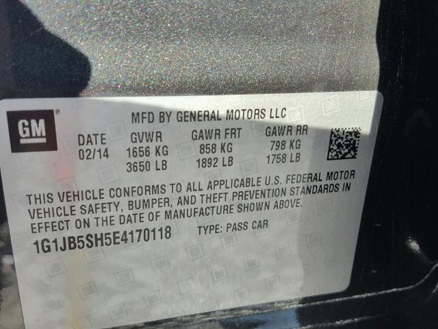 1G1JB5SH5E4170118 - 2014 CHEVROLET SONIC LS 黑色 照片 10