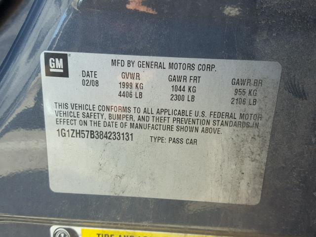 1G1ZH57B384233131 - 2008 CHEVROLET MALIBU 1LT ნაცრისფერი ფოტო 10