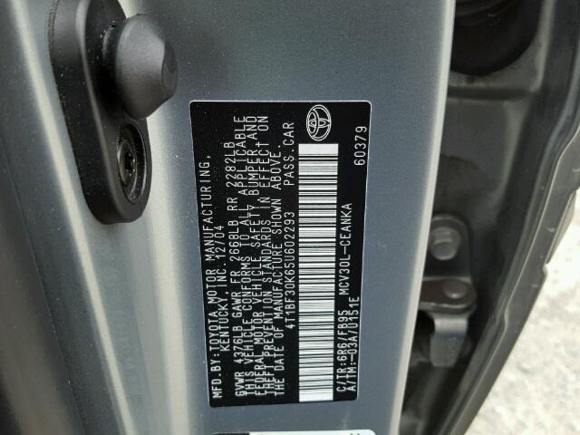 4T1BF30K65U602293 - 2005 TOYOTA CAMRY LE მწვანე ფოტო 10