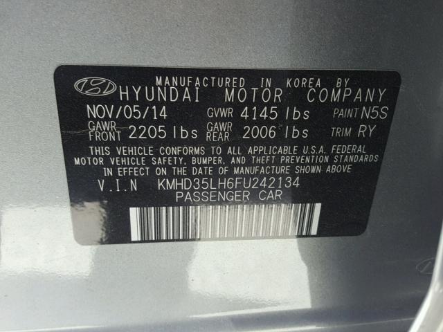 KMHD35LH6FU242134 - 2015 HYUNDAI ELANTRA GT GRAY photo 10