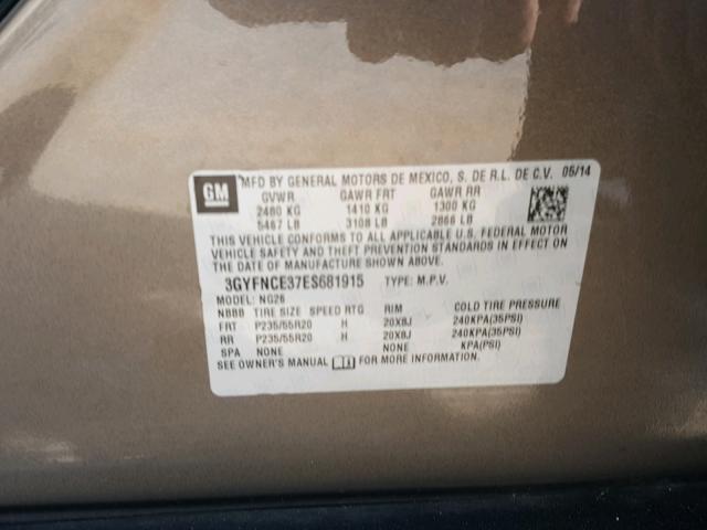 3GYFNCE37ES681915 - 2014 CADILLAC SRX PERFOR 棕色 照片 10