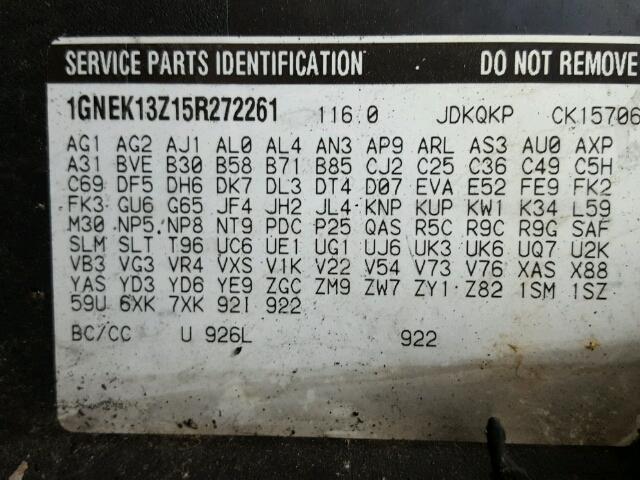 1GNEK13Z15R272261 - 2005 CHEVROLET TAHOE K150 SILVER photo 10