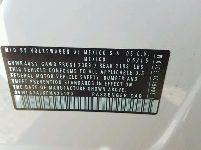 3VWLA7AJXFM425190 - 2015 VOLKSWAGEN JETTA TDI WHITE photo 10