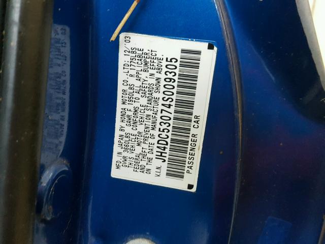 JH4DC53074S009305 - 2004 ACURA RSX TYPE-S BLUE photo 10