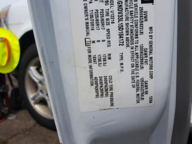 1GNDV33L15D184172 - 2005 CHEVROLET UPLANDER L თეთრი ფოტო 10