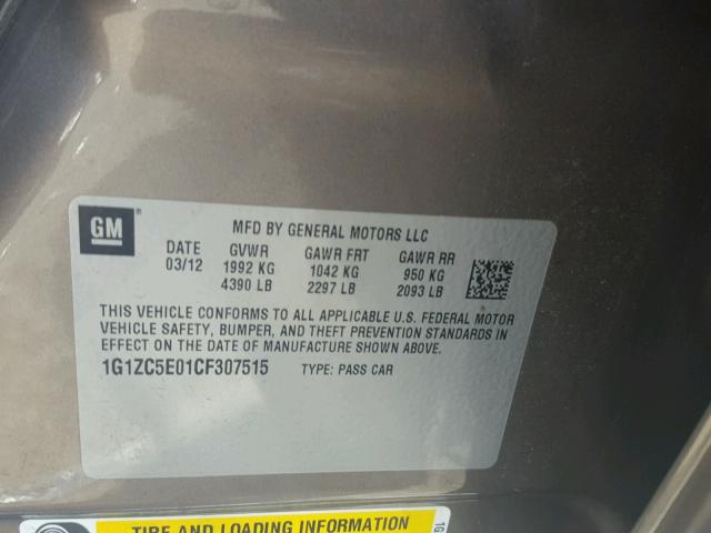1G1ZC5E01CF307515 - 2012 CHEVROLET MALIBU 1LT 石墨色 照片 10