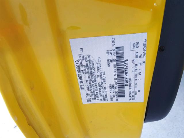 1FAFP31N96W165476 - 2006 FORD FOCUS ZX3 YELLOW photo 10