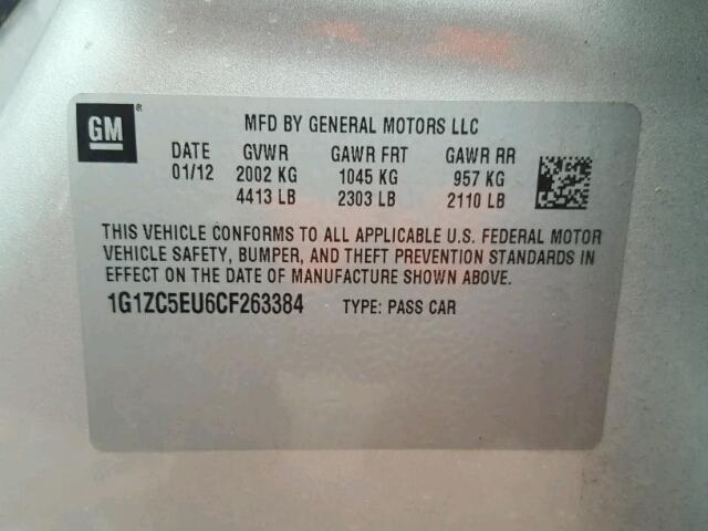 1G1ZC5EU6CF263384 - 2012 CHEVROLET MALIBU 1LT 银色 照片 10