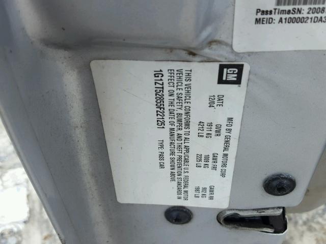 1G1ZT52855F221251 - 2005 CHEVROLET MALIBU LS ვერცხლისფერი ფოტო 10