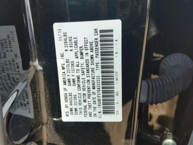 19UUB1F57GA003200 - 2016 ACURA TLX TECH BLACK photo 10