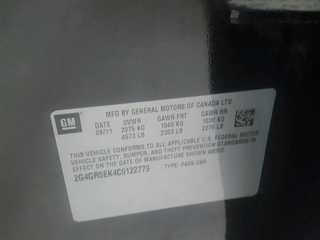 2G4GR5EK4C9122779 - 2012 BUICK REGAL BLACK photo 10