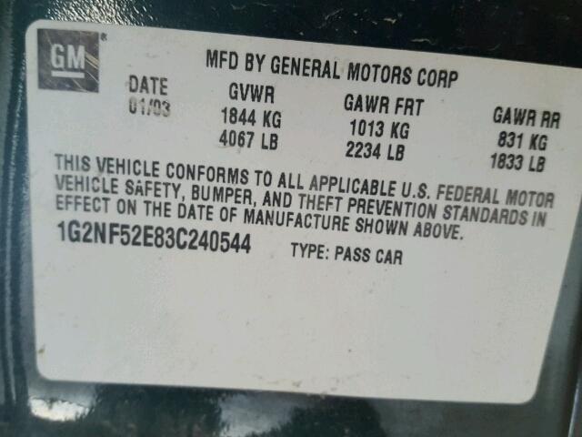 1G2NF52E83C240544 - 2003 PONTIAC GRAND AM S Yaşıl foto 10