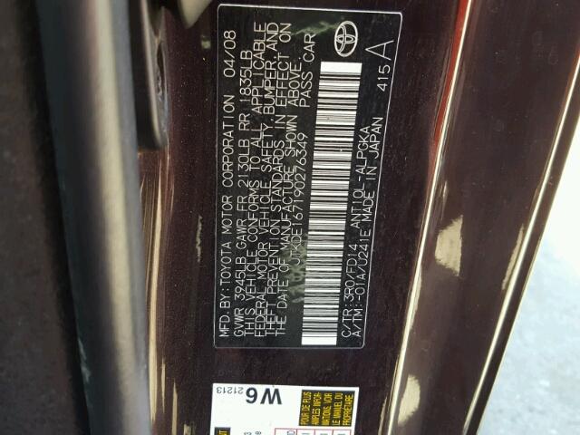 JTKDE167190276349 - 2009 TOYOTA SCION TC 栗色 照片 10