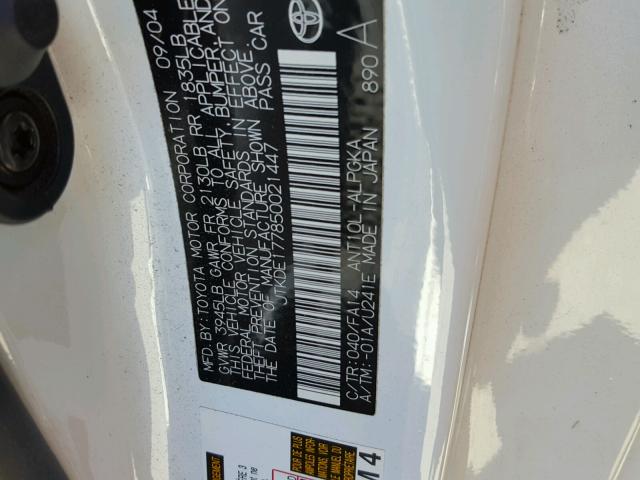 JTKDE177850021447 - 2005 TOYOTA SCION TC 白色 照片 10