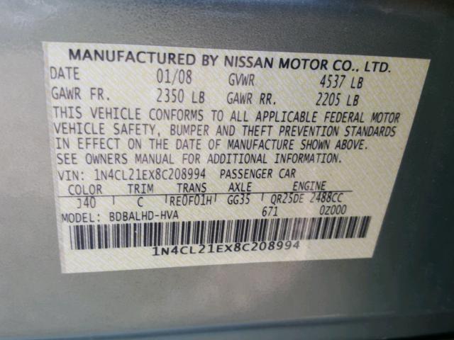 1N4CL21EX8C208994 - 2008 NISSAN ALTIMA HYB GREEN photo 10