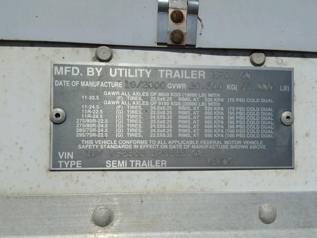 1UYVS25331P553508 - 2001 UTILITY TRAILER WHITE photo 10