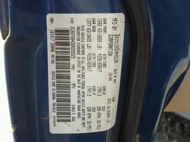 2C8GF68435R293525 - 2005 CHRYSLER PACIFICA T BLUE photo 10