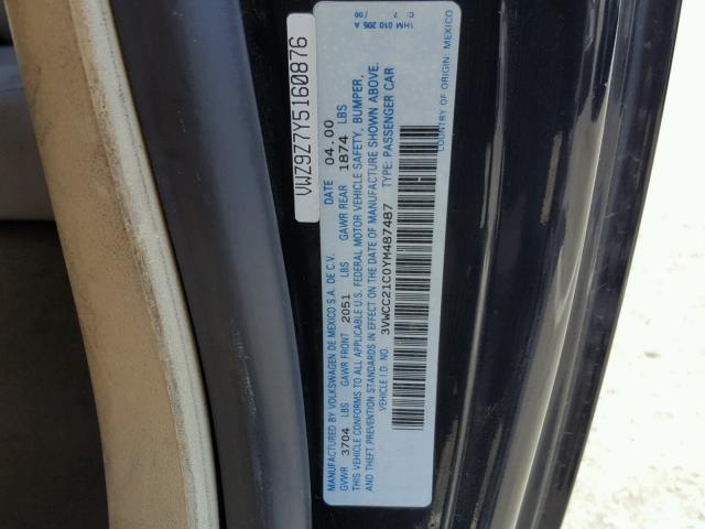 3VWCC21C0YM487487 - 2000 VOLKSWAGEN NEW BEETLE 黑色 照片 10