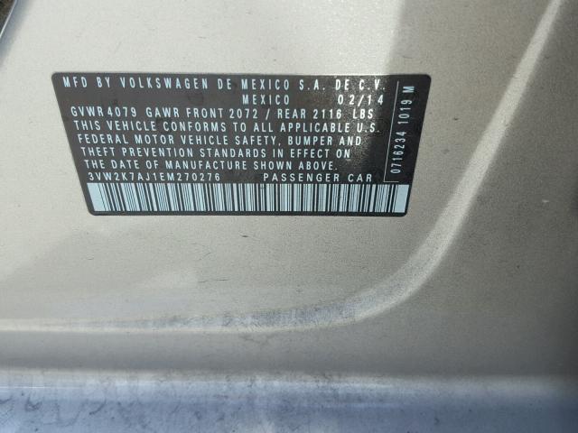 3VW2K7AJ1EM270276 - 2014 VOLKSWAGEN JETTA BASE 棕色 照片 10