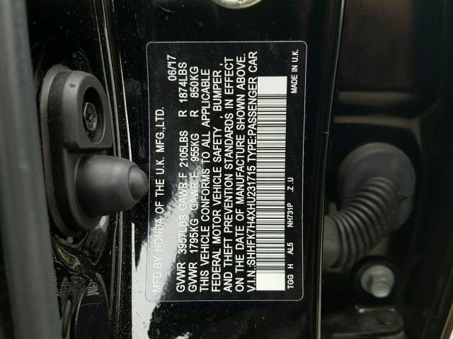 SHHFK7H4XHU231715 - 2017 HONDA CIVIC SPOR BLACK photo 10