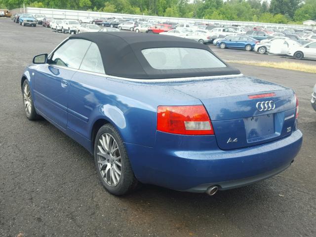 WAUDT48H04K011257 - 2004 AUDI A4 QUATTRO BLUE photo 3