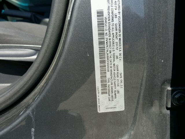 3VW2K7AJ6BM390408 - 2011 VOLKSWAGEN JETTA BASE 石墨色 照片 10