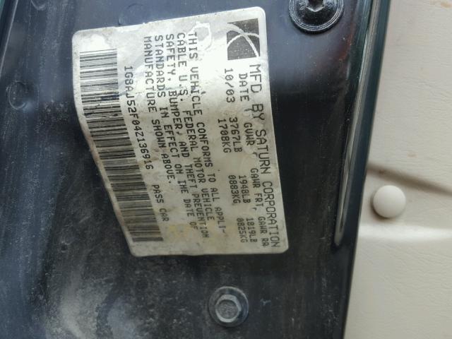 1G8AJ52F04Z136916 - 2004 SATURN ION LEVEL GREEN photo 10