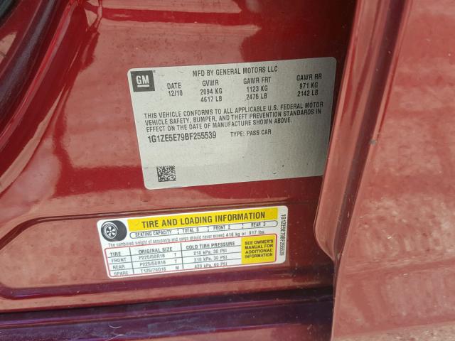 1G1ZE5E79BF255539 - 2011 CHEVROLET MALIBU LTZ მუქწითელი ფოტო 10