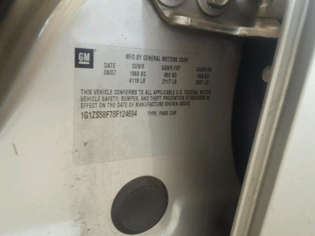 1G1ZS58F78F124694 - 2008 CHEVROLET MALIBU LS Boz foto 10