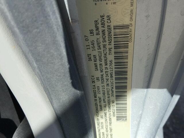 3VWPW31C18M512766 - 2008 VOLKSWAGEN NEW BEETLE 银色 照片 10