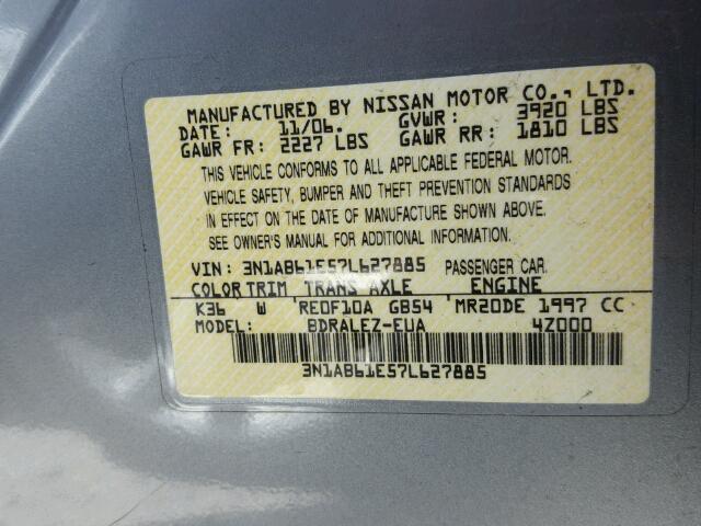 3N1AB61E57L627885 - 2007 NISSAN SENTRA 2.0 GRAY photo 10