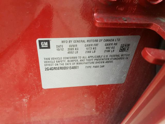 2G4GR5ER8D9154861 - 2013 BUICK REGAL RED photo 10