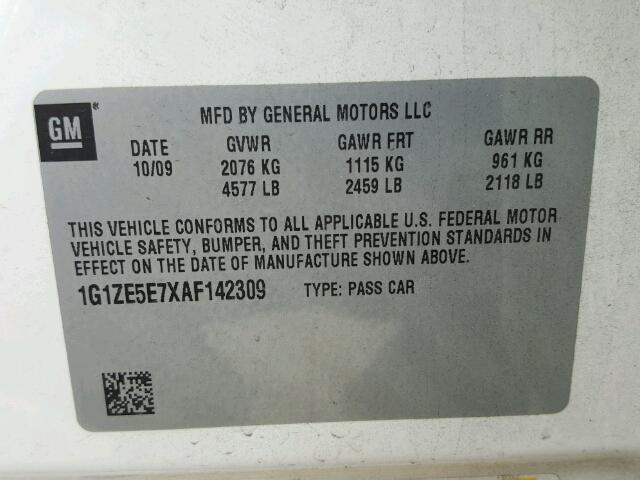 1G1ZE5E7XAF142309 - 2010 CHEVROLET MALIBU LTZ 白色 照片 10