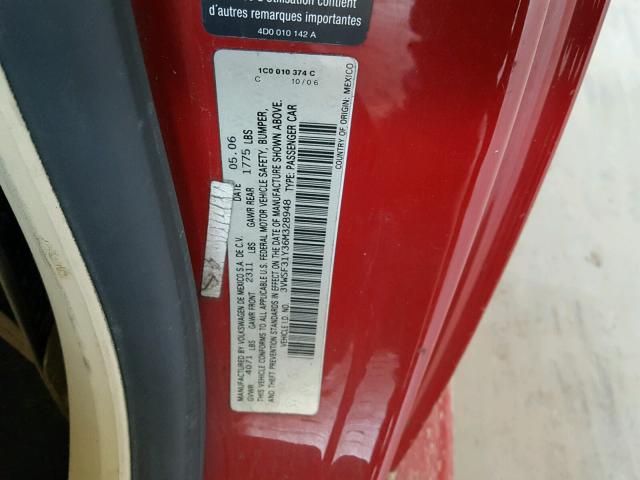 3VWSF31Y36M328948 - 2006 VOLKSWAGEN NEW BEETLE 红色 照片 10