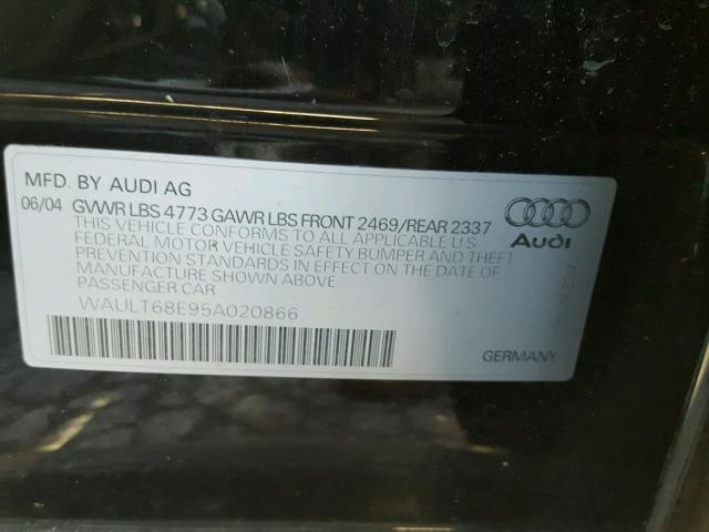 WAULT68E95A020866 - 2005 AUDI A4 3.0 QUA BLACK photo 10