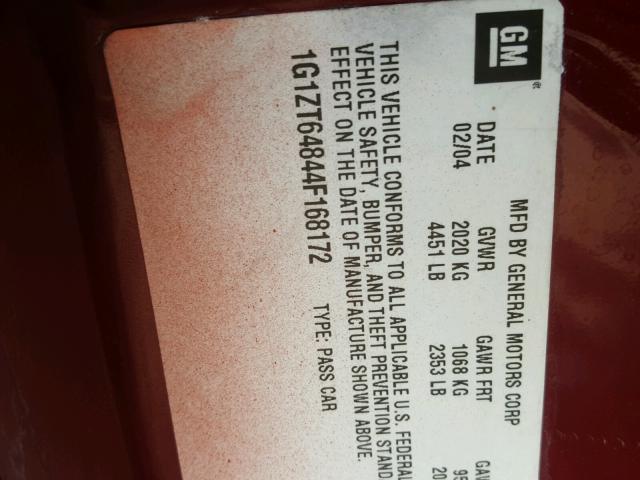1G1ZT64844F168172 - 2004 CHEVROLET MALIBU MAX 勃艮第红 照片 10