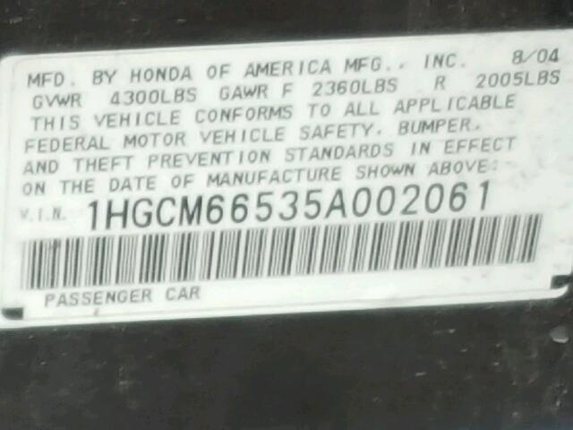 1HGCM66535A002061 - 2005 HONDA ACCORD EX CHARCOAL photo 10