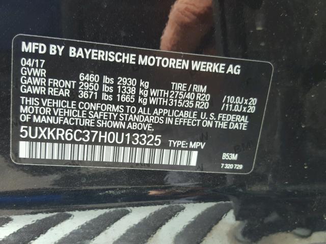 5UXKR6C37H0U13325 - 2017 BMW X5 XDRIVE5 BLACK photo 10