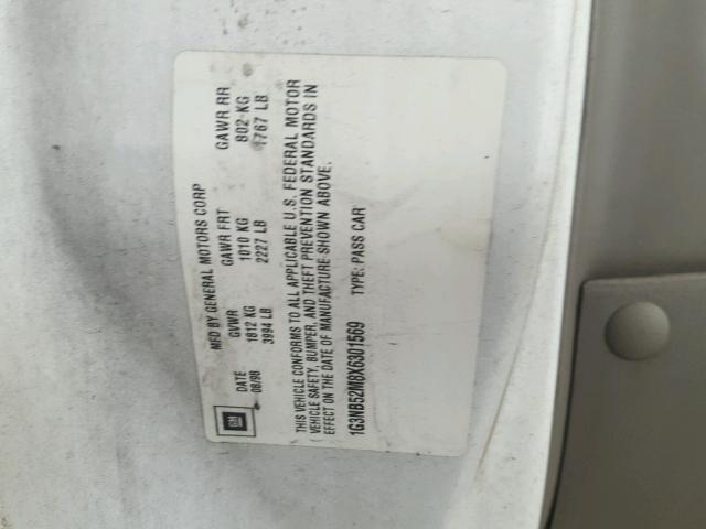 1G3NB52M8X6301569 - 1999 OLDSMOBILE CUTLASS GL WHITE photo 10