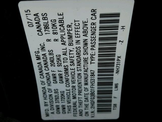 2HGFG3B01FH531847 - 2015 HONDA CIVIC EXL Qara foto 10