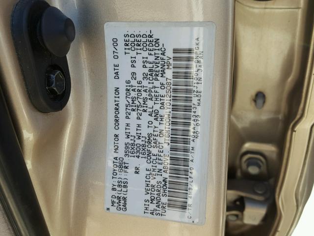 JT6HT00W1Y0125087 - 2000 LEXUS LX 470 GOLD photo 10