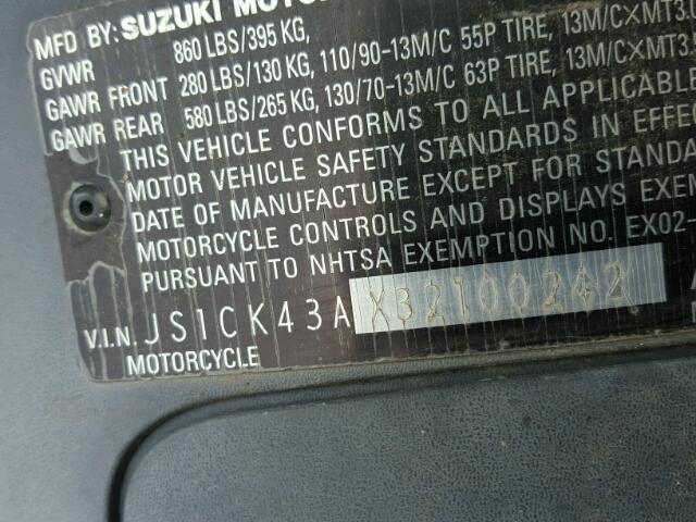 JS1CK43AX32100242 - 2003 SUZUKI AN400 K3 SILVER photo 10