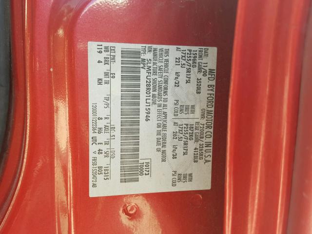 5LMFU28R01LJ15946 - 2001 LINCOLN NAVIGATOR RED photo 10