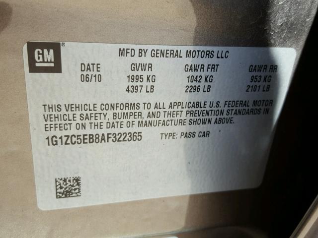 1G1ZC5EB8AF322365 - 2010 CHEVROLET MALIBU 1LT GRAY photo 10